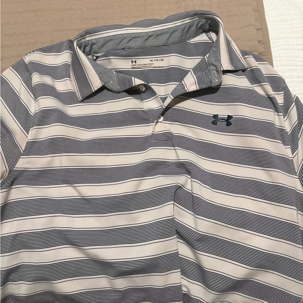 Under Armour Men's Polo Shirt - Navy and White Stripes